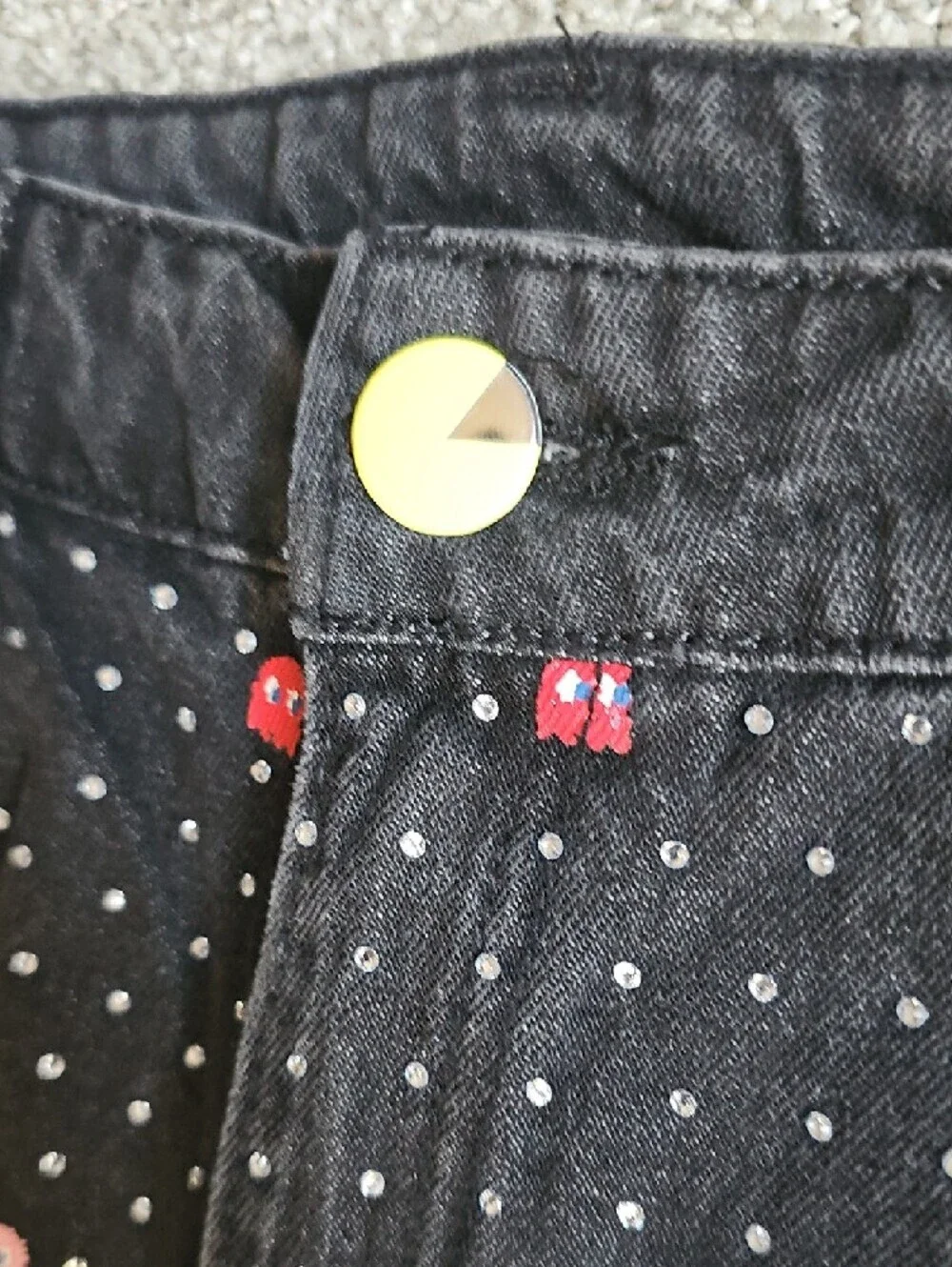 Girls Justice Black Denim Shorts with Multicolor Arcade Pacman Print New!